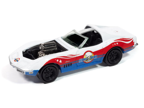 Johnny Lightning 1969 White with Red and Blue Graphics Stuntman Mike's Ride Along Racing Pop Culture 2025 Release 1 1/64 Diecast Model Car JLPC016-JLSP410