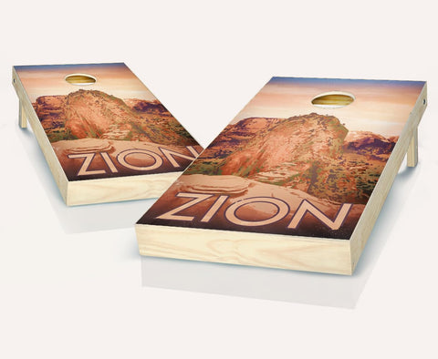 Skip's Garage Zion National Park Cornhole Set - 2x4 Boards (Corn Filled Bags) - Include Hole Lights + Score Tower