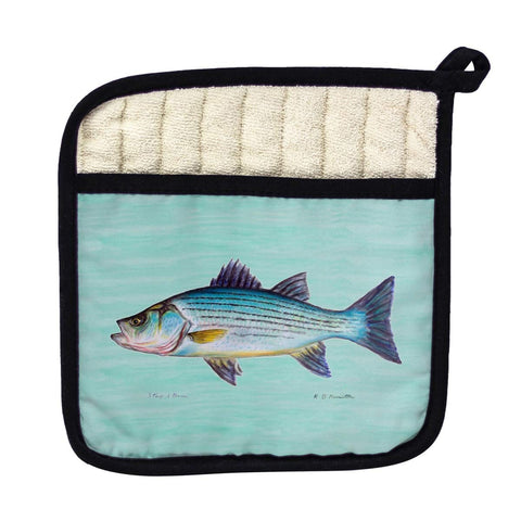 Betsy Drake PT002AC Striped Bass Aqua Pot Holder