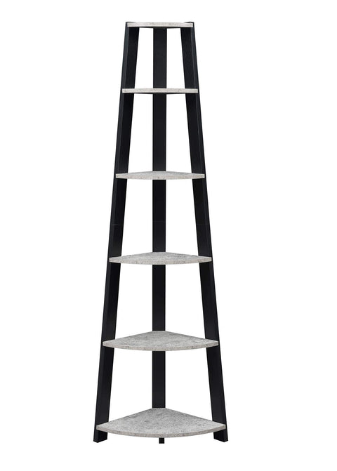 Convenience Concepts Newport 5-Tier Corner Bookcase, Faux Cement/Black