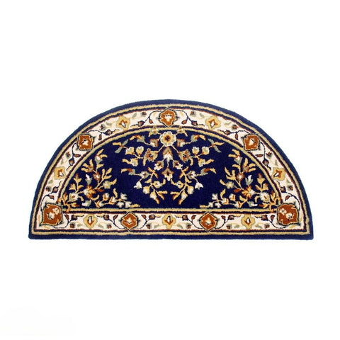 Oakestry Blue Oriental Wool Hearth Rug Half Round Fire-Resistant Traditional Persian Design for Fireplace Safety and Décor