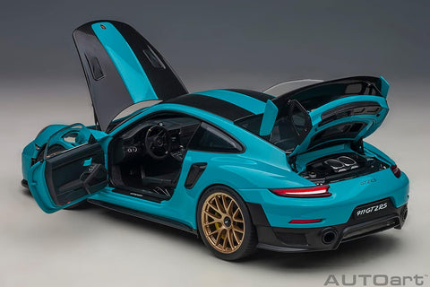 Autoart Porsche 911 (991.2) GT2 RS Weissach Package Miami Blue with Carbon Stripes 1/18 Model Car