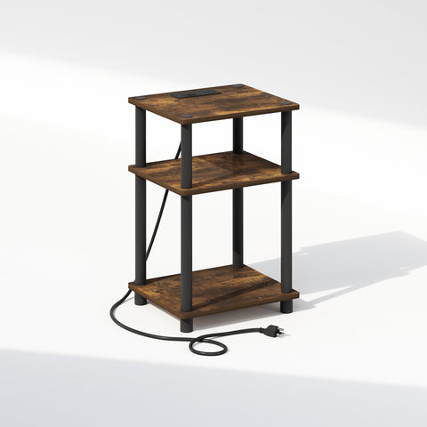 Furinno JUST Night Stand, 3-Tier Turn-N-Tube Nightstand with Charging Station, Bedside Table, End Table, Side Table with USB and Type-C Charging Port, for Bedroom, Closet, Dorm, Amber Pine
