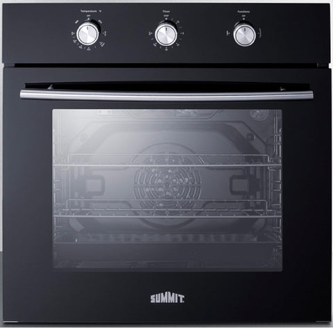 Summit 24" Gas Single Wall Oven, 2.3 Cu.ft Jet Black Glass Door with Broil Bake and Convection Cooking Setting, Knob Control (Black, Natural Gas)- SGW241BK