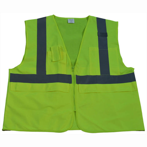 Petra Roc LV2-SUV-S/M Multi-Pocket Surveyors Safety Vest ANSI Class 2, Lime Solid, Huge Pockets For iPad & Clipboard, Zipper Closure, S/M