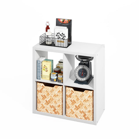 Furinno Hermite 4-Cube Open Shelves Kitchen Storage Kitchen Island Bakers Rack Buffet Sideboard White