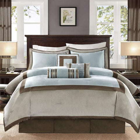 Oakestry 7-Piece Geometric Pattern Cozy Comforter Set Alternative Luxury Bedding with Matching Shams and Decorative Pillows All Season, Genevieve, Blue