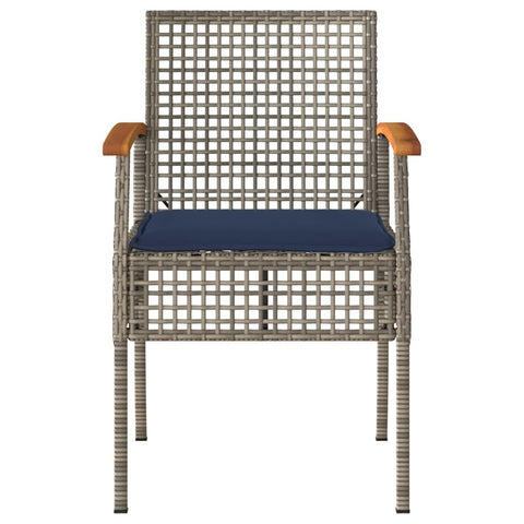 vidaXL Grey Poly Rattan Garden Chair Set of 4 with Cushions | Outdoor Patio Furniture Solid Acacia Wood & Powder Coated Steel Frame Weather Resistant Easy to Clean Chairs Seating Armchair Bistro