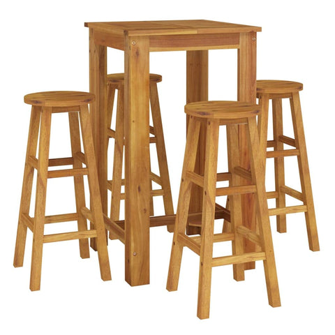vidaXL Patio Dining Set 5 Piece, Outdoor Hightop Table and Chairs, Counter Height Desk, Pub Table Set for Porch Backyard, Farmhouse, Solid Acacia Wood Brown