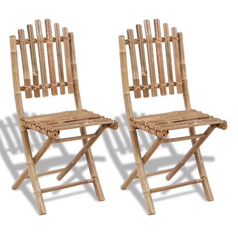vidaXL 2X Rustic Folding Bamboo Patio/Garden Chairs - Weatherproof Outdoor/Camping Seating