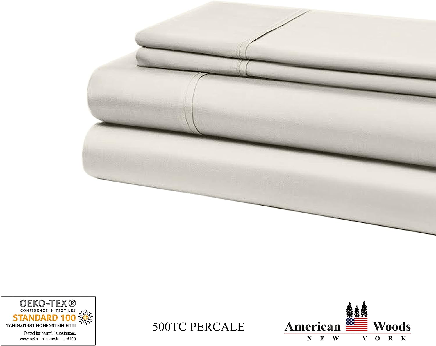 AMERICAN WOODS NEW YORK 500 Thread Count 100 Percent Cotton Percale Sheet Set Full Ivory