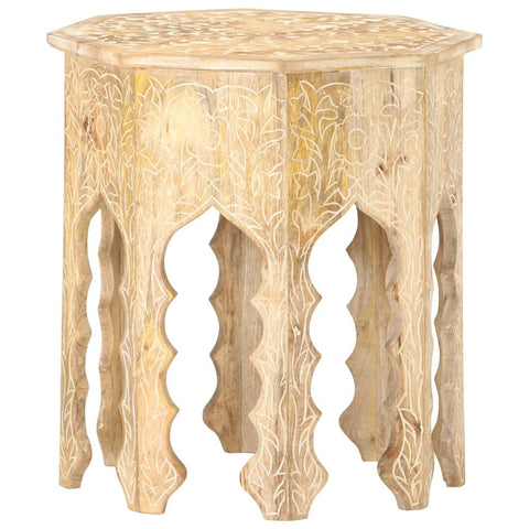 vidaXL Bohemian-Style Side Table in Solid Mango Wood with Hand-Carved Design, Round Wooden Side Accent Table, 18.9" Diameter, No Assembly Required