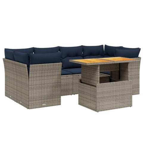 vidaXL Patio Sofa Set with Cushions 7 Piece, Outdoor Sectional Sofa Couch, Patio Conversation Set for Garden Backyard, Gray Poly Rattan