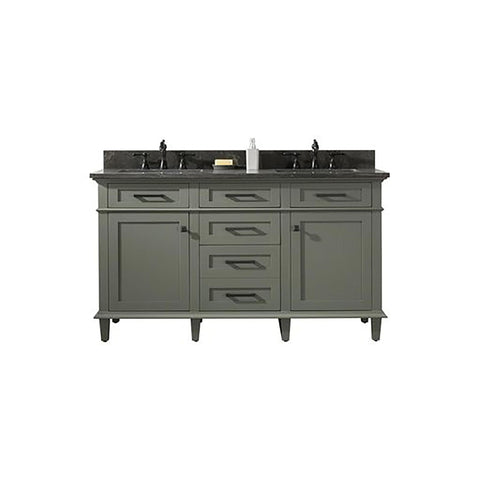 Legion Furniture Indoor Bathroom Home Decorative 60" Pewter Green Finish Double Sink Vanity Cabinet with Blue Lime Stone Top