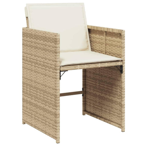 vidaXL 4 Piece Poly Rattan Patio Chair Set Beige Garden Seating with Cushions Comfortable Foldable Outdoor for Balcony Dining Furniture Cushioned Chairs