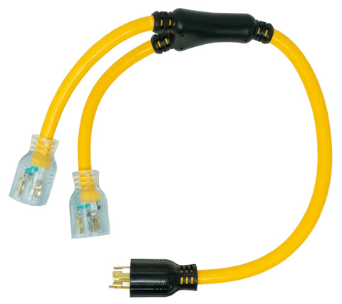 Southwire 3-Feet Generator Power Cord Adapter; 10/4 Splitter Y Adapter; L14-30P to (2) 10/3 Lighted 5-20R, 01934