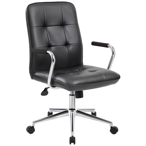 Oakestry Black Traditional Office Chair Chrome Armrests Padded Upholstery Pneumatic Height Adjustable Swivel Seat Nylon Base Rolling Casters Comfortable Desk Seating Professional Workspace Furniture