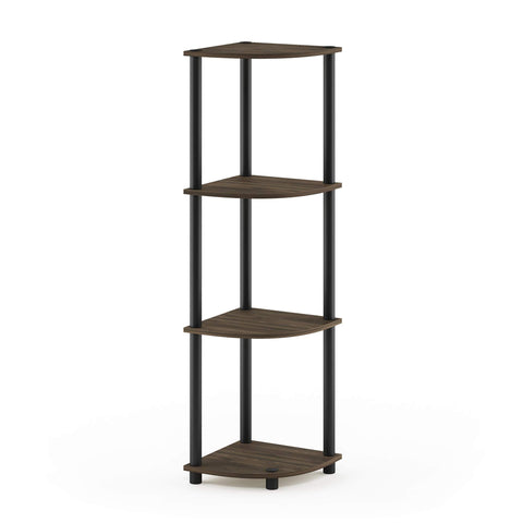 Furinno TURN-N-TUBE Corner Shelf, 4-Tier Corner Bookshelf, Display Storage Shelves with Open Shelves, for Organization and Storage, Living Room, Home Office, Garage, Columbia Walnut