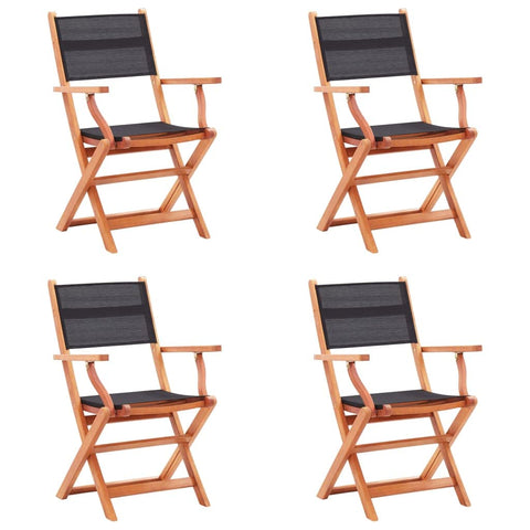 vidaXL Folding Garden Chairs 4 pcs Black Solid Eucalyptus Wood and Textilene