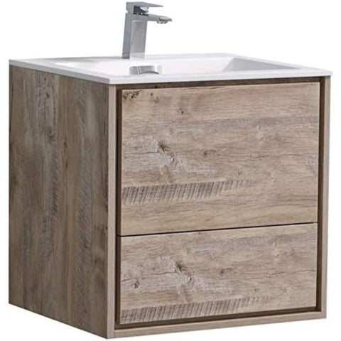 Oakestry Delusso 24-Inch Nature Wood Wall Mount Modern Bathroom Vanity with Integrated Acrylic Sink and Soft Close Drawer