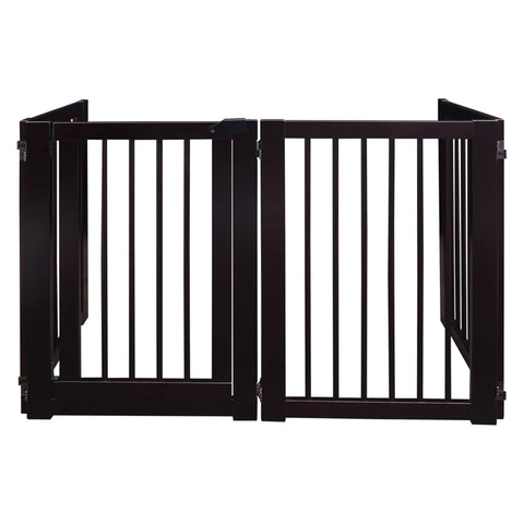 Oakestry Freestanding Wooden Pet Gate with Door Adjustable Dog Barrier Portable Indoor Safety Fence for Pets Durable Wood Construction Easy Walk Through Design Stylish Home Pet Safety Solution
