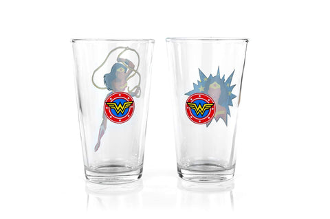Underground Toys Dc Wonder Woman Pint Glass Set | Two Action Packed Comic Art Style Glasses | Limited Edition Set Of 2 16-Ounce Glasses