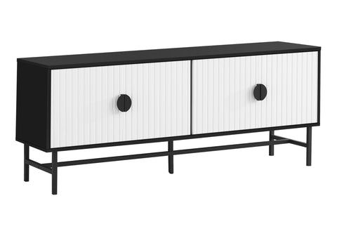 Monarch Specialties I 2732 Tv Stand, 60 Inch, Console, Media Entertainment Center, Storage Cabinet, Living Room, Bedroom, Black and White Laminate, Black Metal, Contemporary, Modern