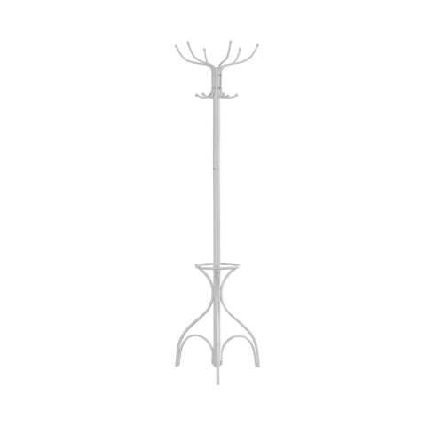 Monarch Specialties 2030, Hall Tree, Free Standing, 12 Hooks, Entryway, Umbrella Holder, Bedroom, Metal, White, Contemporary, Modern Coat Rack, 18" L x 18" W x 70" H