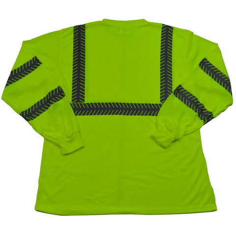 Petra Roc L JTSL3-5X ANSI Class 3 High-Vis Long Sleeve Safety T-Shirt, Jersey Knit with Segmented Reflective Tape and One Chest Pocket, 5X-Large, Lime