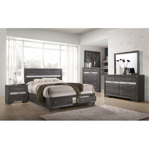 Matrix Traditional Style Queen 5 PC Storage Bedroom Set in Gray Made with Wood