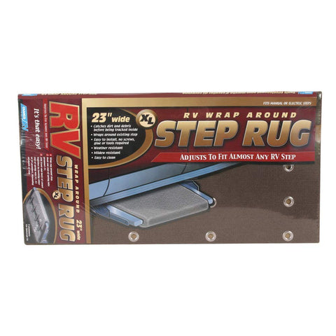 Camco Wrap Around Step Rug | Protects Your RV from Unwanted Tracked in Dirt | Works on Electrical and Manual RV Steps - Extra Large | Brown (42931)