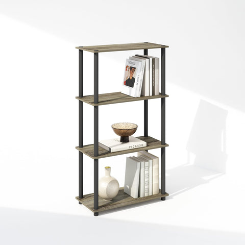 Furinno Turn-N-Tube Book Shelf, 4-Tier Bookshelf, Bookcase with Multipurpose Compact Display Rack, 11.6 x 23.6 x 43.2, for Living Room, Bedroom, Home Office, French Oak/Black