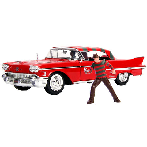 Jada Toys 1:24 Scale 1958 Cadillac Series 62 Die-Cast Model Vehicles with Freddy Krueger Figure