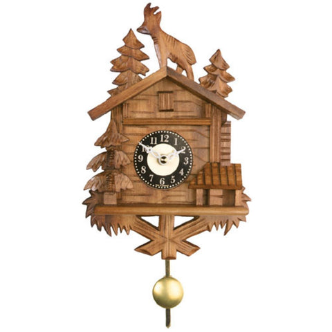 River City Clocks 8" Quartz Novelty Chalet with Billy Goat on Roof Wall Clock, Brown