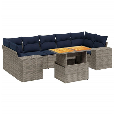 vidaXL Patio Sofa Set with Cushions 8 Piece, Outdoor Sectional Sofa Couch, Patio Conversation Set for Garden Backyard, Gray Poly Rattan