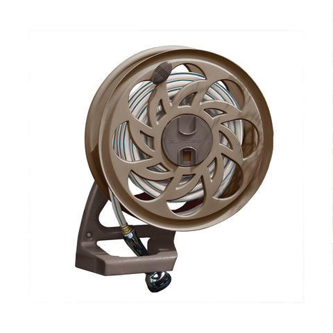 Suncast Sidetracker Garden Hose Reel with Guide - Fully Assembled Outdoor Wall Mount Tracker with Removable Reel - 125' Hose Capacity - Dark Taupe