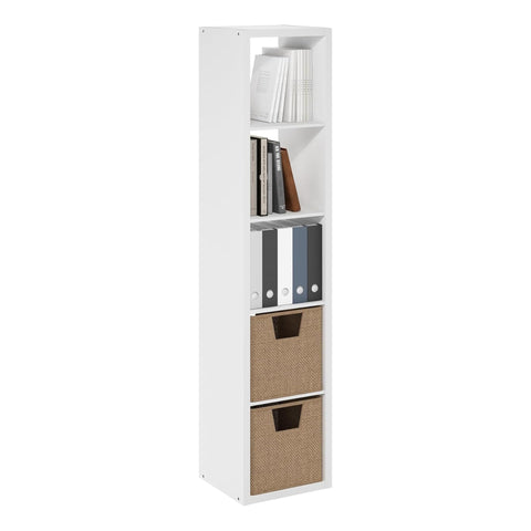 Oakestry Cubicle Open Back Decorative Vertical Cube Storage Organizer 5 Cube Wooden Shelving Unit Freestanding Display Shelf Modern Home Office Furniture (White)
