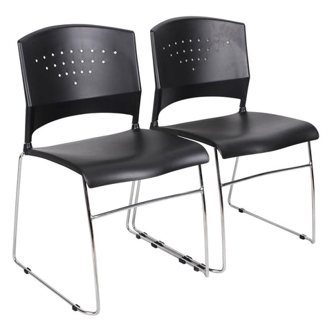 Oakestry Pack of 5 Chrome Frame Stack Chair Black Upholstered Seating Lightweight Structure Padded Conference Chairs Compact Storage Multipurpose Commercial Event Furniture Waiting Room Essentials