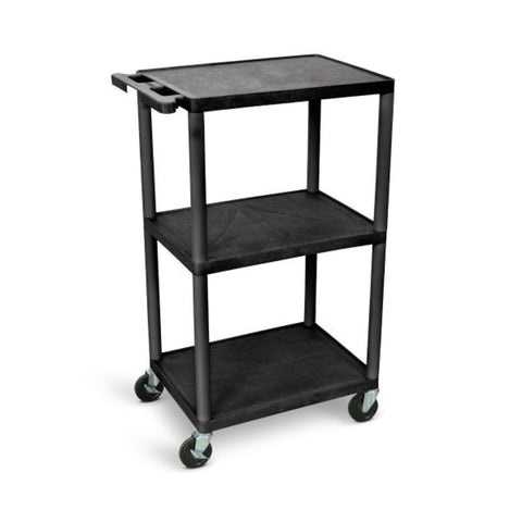 LUXOR UCPL2-B 42"H Utility Cart - Three Shelves, Black