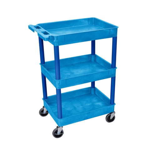 LUXOR BUSTC111BU Multipurpose Utility Tub Cart with Three Shelves Each with 2.75" Deep Walls, 300 Lbs. Capacity, Blue