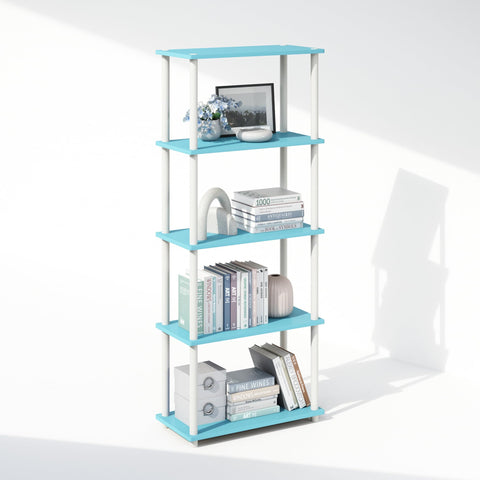 Furinno Turn-N-Tube Book Shelf, 5-Tier Bookshelf, Bookcase with Multipurpose Compact Display Rack, 11.6 x 23.6 x 57.4, for Living Room, Bedroom, Home Office, Light Blue/White