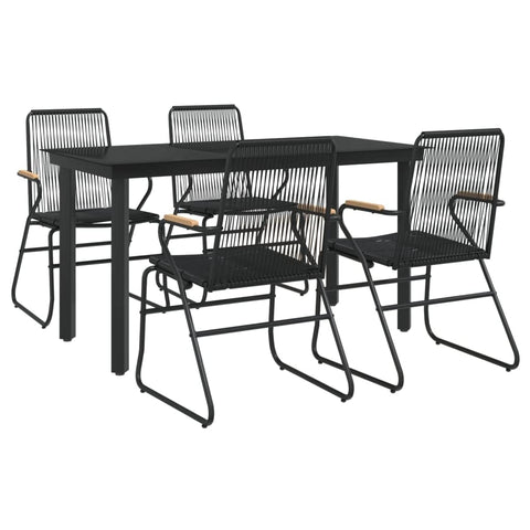 vidaXL Outdoor Dining Set, 5-Piece Patio Furniture Set with Black PVC Rattan Chairs and Glass Tabletop, Durable and Weather-, Ideal for Patio, Garden, and Poolside
