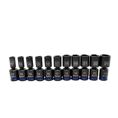 Astro Tools 78244M 11pc 1/2" Drive Mid-Length Pinless Universal Impact Sockets - Metric