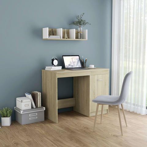 Oakestry Sonoma Oak Engineered Wood Computer Desk with Cabinet â€“ 39.4 x 19.7 in Modern Workstation