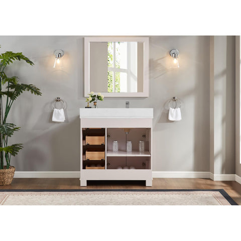 Legion Furniture Solid Wood Sink Vanity, Artificial Stone Top Bathroom Vanity 36"/Light Pink