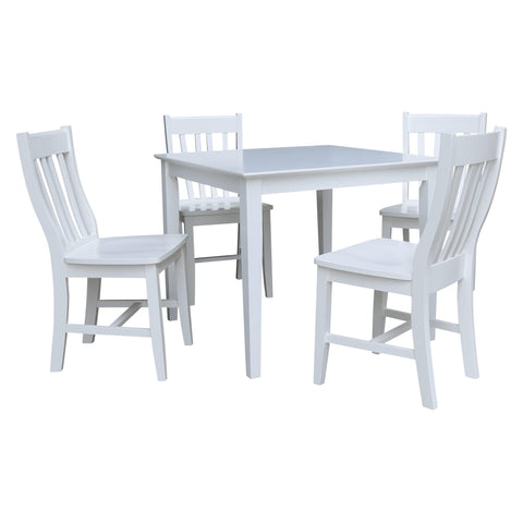 IC INTERNATIONAL CONCEPTS 36" x 36" Solid Wood Dining Table with 4 Chairs in White - 5 Piece Set