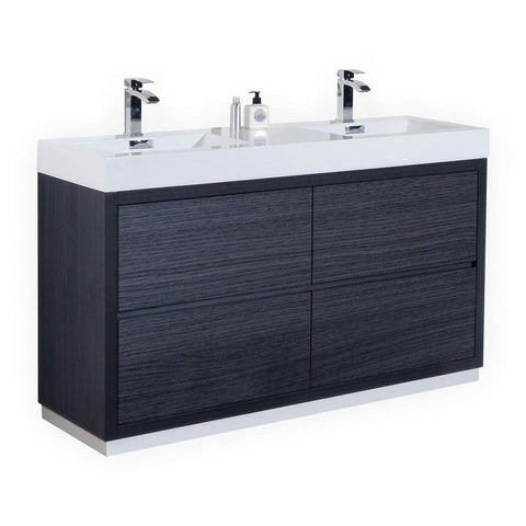 KubeBath Bliss 60" Gray Oak Double Sink Free Standing Modern Bathroom Vanity