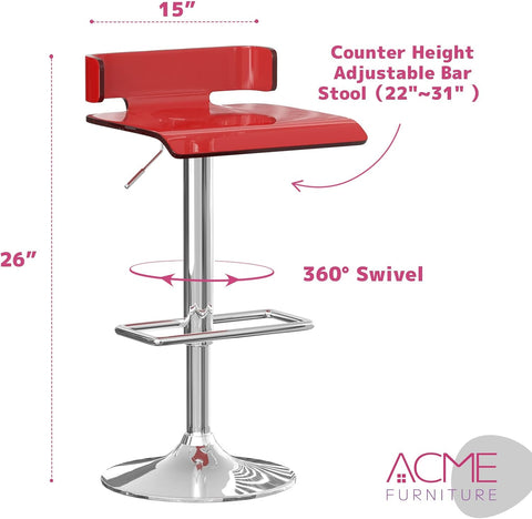 Acme Rania Swivel Adjustable Bar Stool in Red