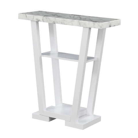 Convenience Concepts Newport V Console Table 31.5" - Modern Sofa Table with Storage Shelves, Narrow Entryway Hall Table for Living Room, Display Accent Table, White Faux Marble/White