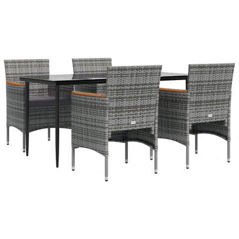 vidaXL 5-Piece Modern Patio Dining Set with Cushions, Gray and Black, Water-Resistant PE Rattan, Powder-Coated Steel, Tempered Glass Tabletop